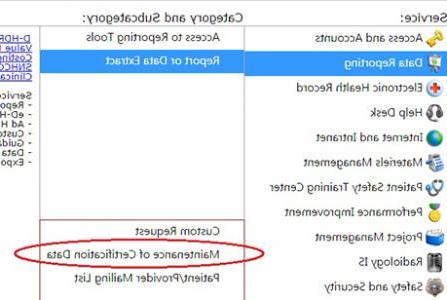 Screen capture of selecting the Maintenance of Certification Data option